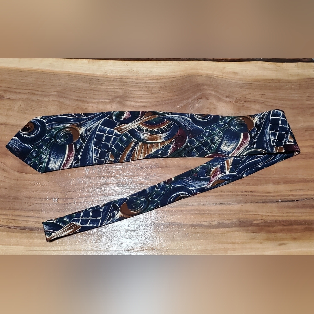 Lord & Taylor Metropolitan Men's Blue and Brown Abstract Patterned Tie 100% Silk